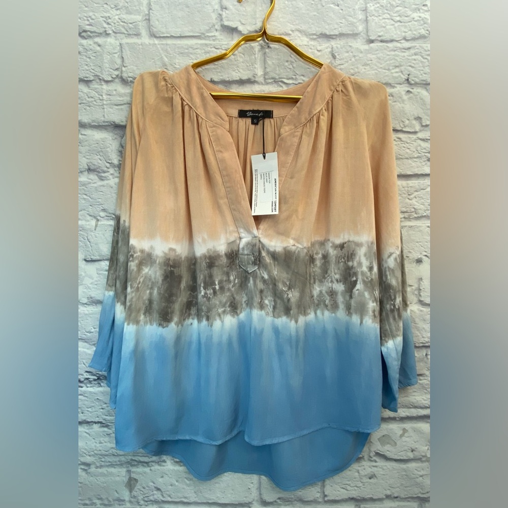NWT Yana K Mason Top Blue Gray Rayon Tie Dye SMALL